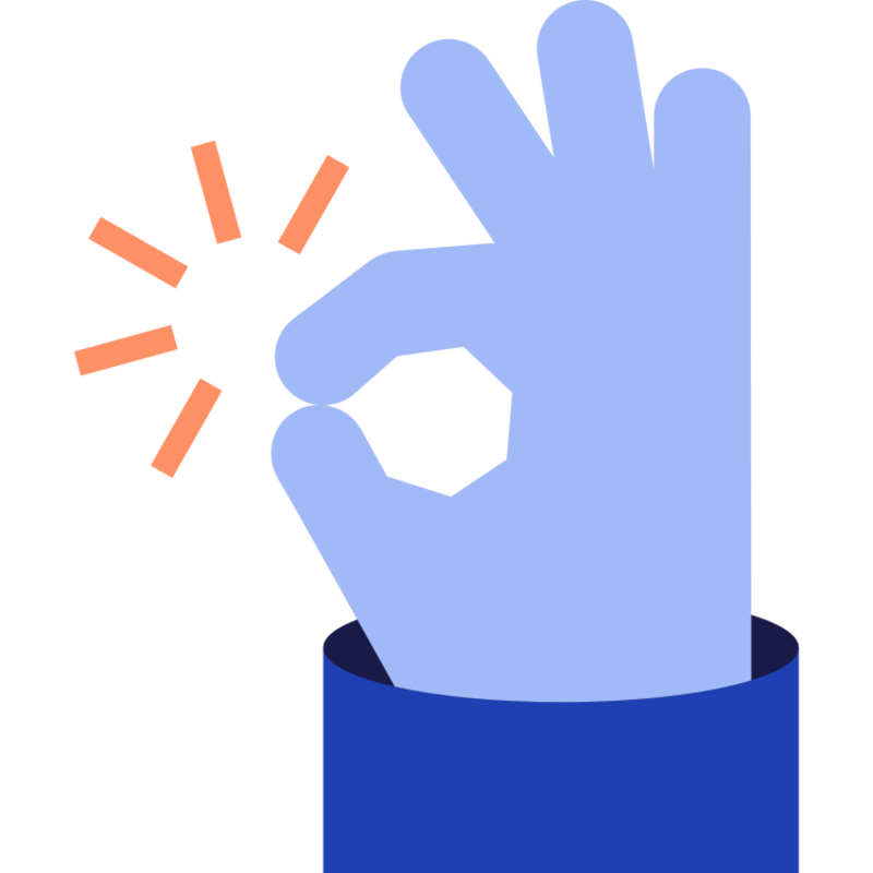 Blaue Hand zeigt „Okay“-Geste
